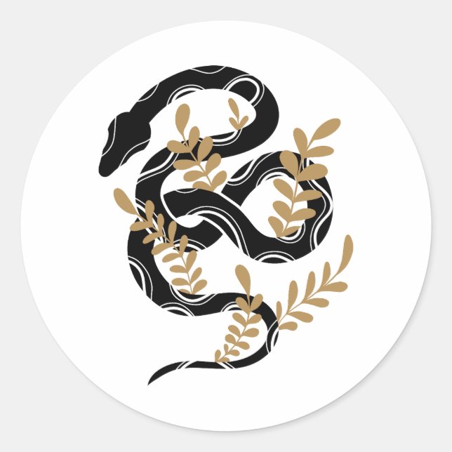 Snake with plants classic round sticker (Front)