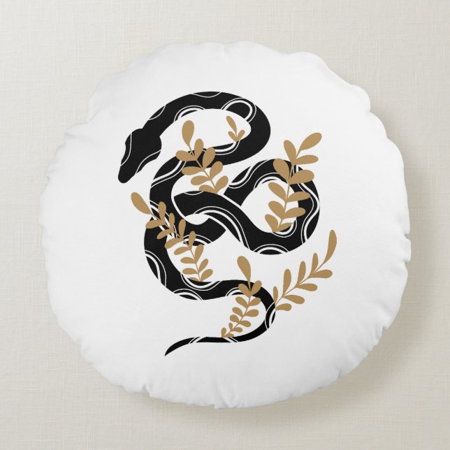 Snake with plants round cushion (Front)