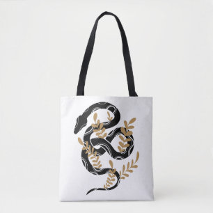 Snake with plants tote bag
