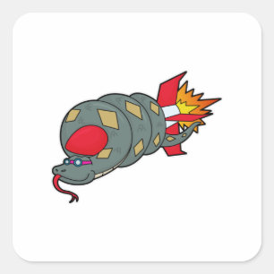 Snake with Rocket Square Sticker