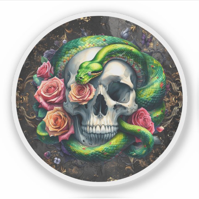 Snake With Skull Green Sticker. (Front)