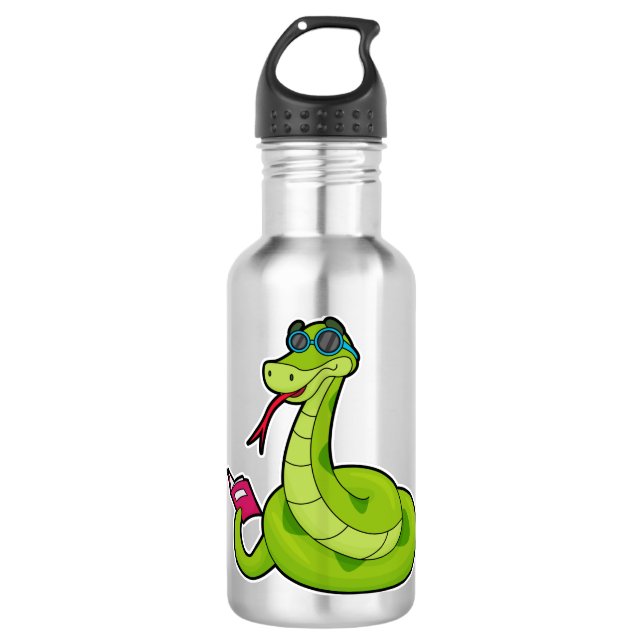 Snake with Sunglasses & Book 710 Ml Water Bottle (Front)