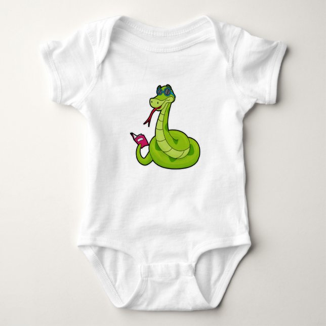 Snake with Sunglasses & Book Baby Bodysuit (Front)