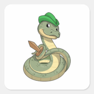 Snake with Sword Square Sticker
