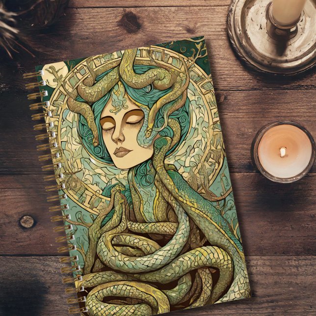 Snake Woman Dream Journal (Green and gold journal featuring a woman encoiled in snakes in an art nouveau style.)