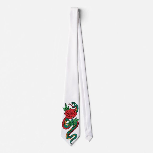 Snake Wrapped Around a Red Rose Tattoo Art Tie (Front)