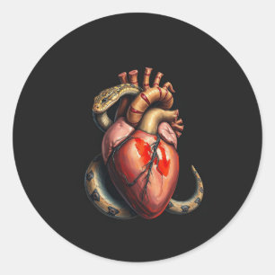 Snake Wrapped Around an Anatomical Heart Classic Round Sticker