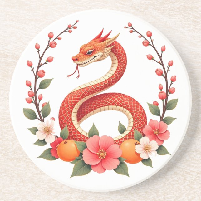 Snake year chinese  cute laughing  coaster (Front)