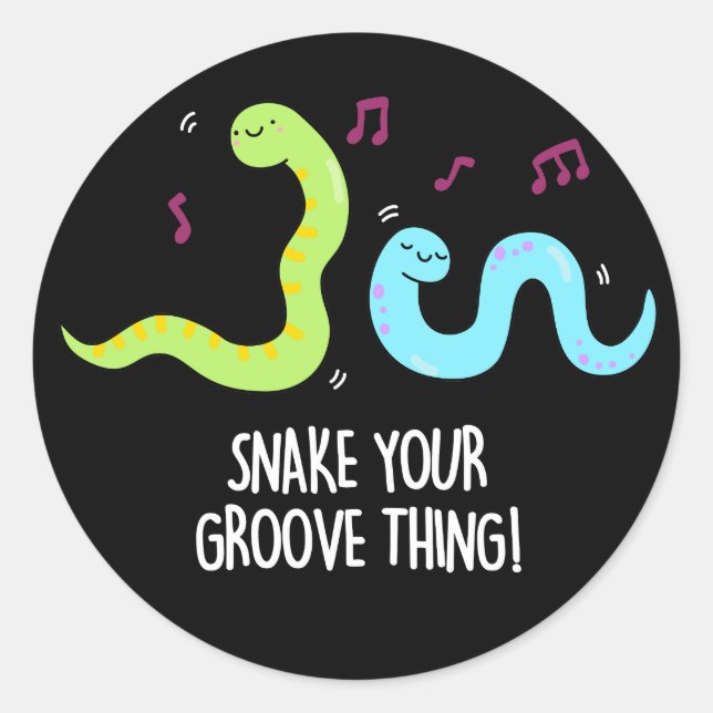 Snake Your Groove Thing Funny Disco Pun Dark BG Classic Round Sticker (Front)
