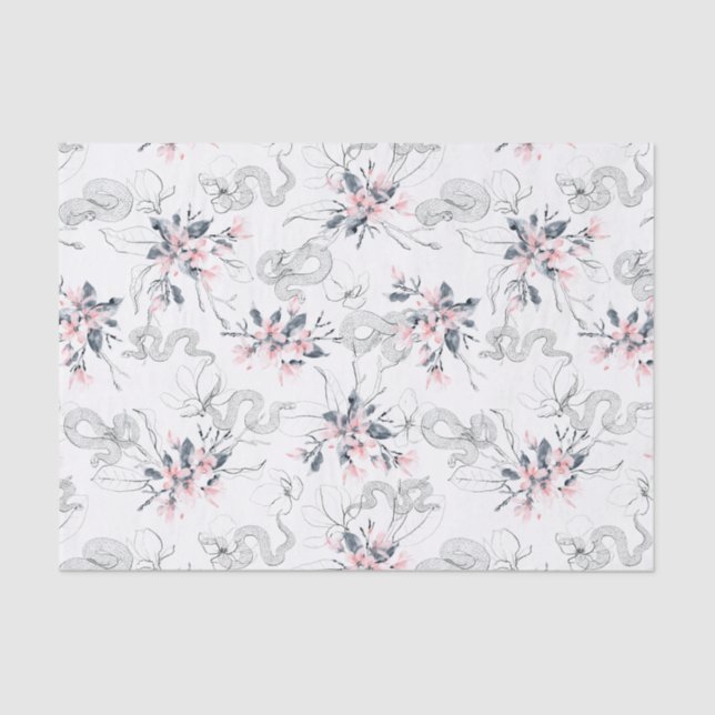 Snakes & Abstract Watercolor Pink Dogwood Flowers Tissue Paper (Front)