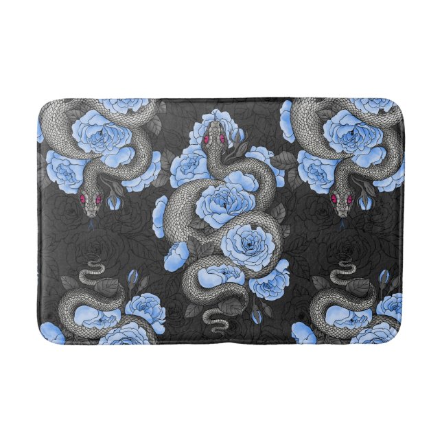 Snakes and blue roses bath mat (Front)