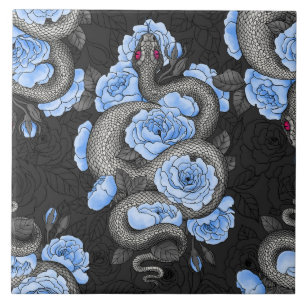 Snakes and blue roses ceramic tile
