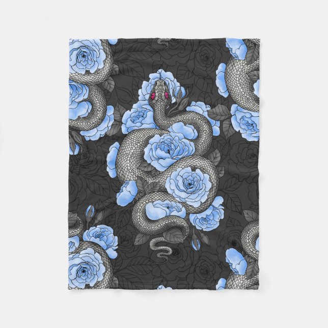 Snakes and blue roses fleece blanket (Front)