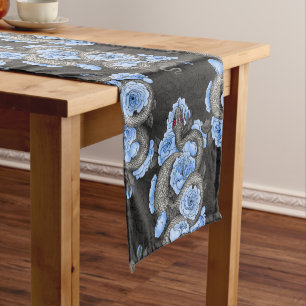 Snakes and blue roses short table runner