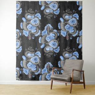 Snakes and blue roses tapestry