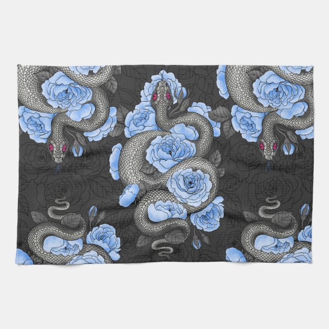 Snakes and blue roses tea towel (Horizontal)