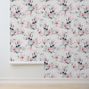 Snakes and flowers pattern wallpaper