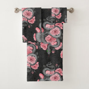 Snakes and peach roses bath towel set