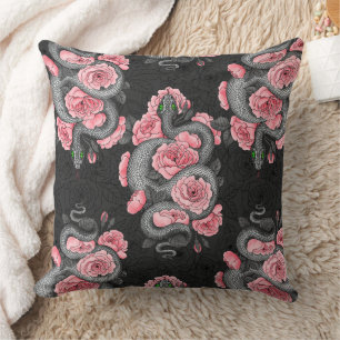 Snakes and  peach roses cushion