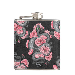 Snakes and  peach roses hip flask
