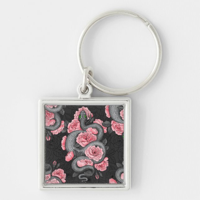Snakes and  peach roses key ring (Front)