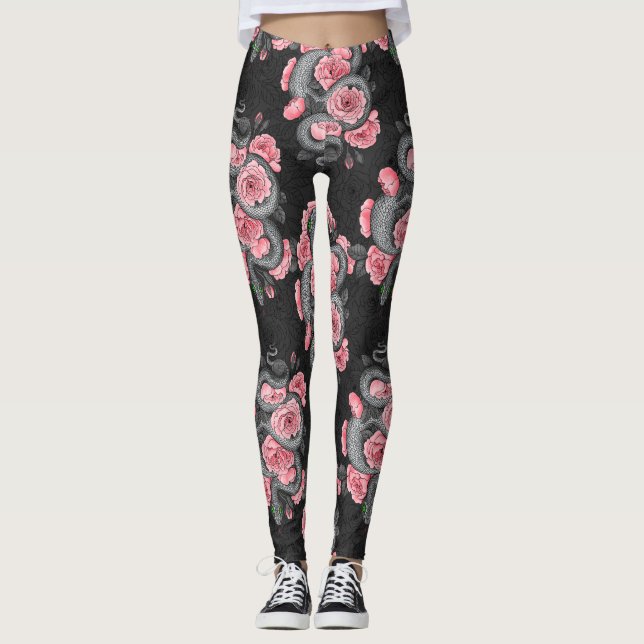 Snakes and  peach roses leggings (Front)