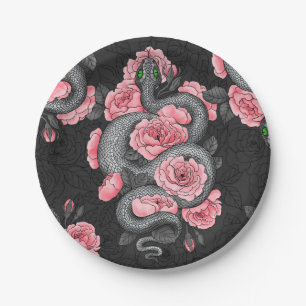 Snakes and  peach roses paper plate