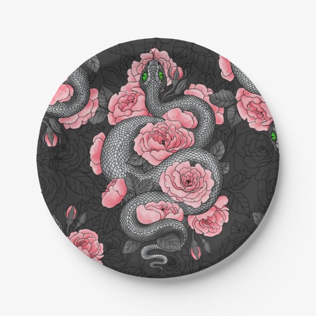 Snakes and  peach roses paper plate (Front)