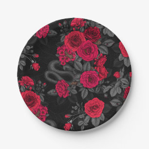 Snakes and  peach roses paper plates