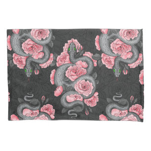 Snakes and peach roses pillowcase