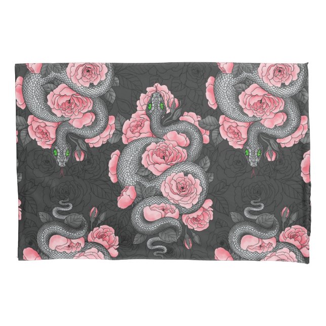 Snakes and  peach roses pillowcase (Front-Left)