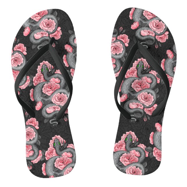 Snakes and  peach roses thongs (Footbed)