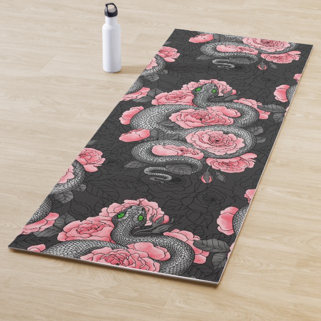 Snakes and  peach roses yoga mat (In Situ)