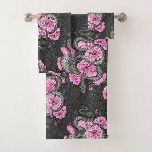 Snakes and pink roses bath towel set