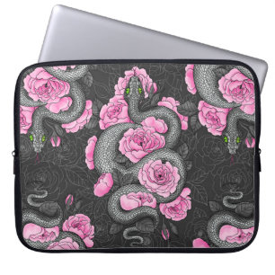 Snakes and pink roses laptop sleeve