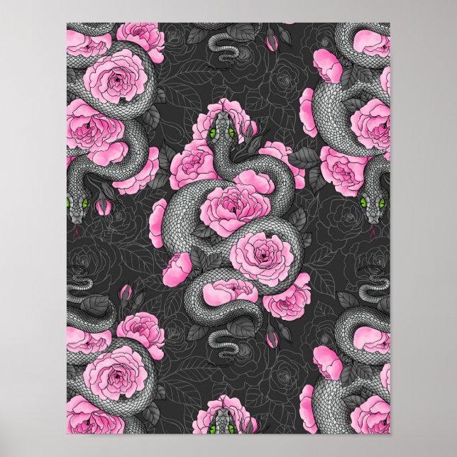 Snakes and pink roses poster (Front)