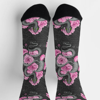 Snakes and pink roses socks