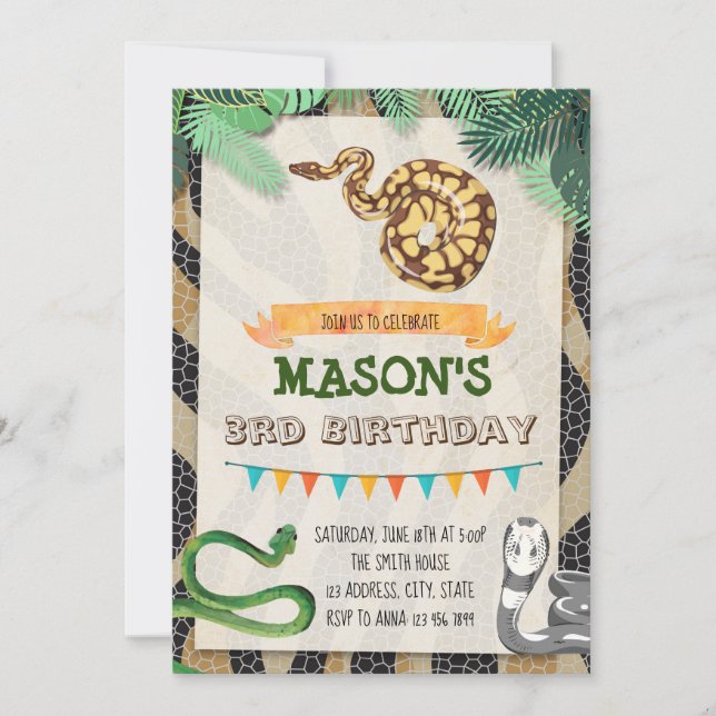 Snakes Birthday Party invitation (Front)