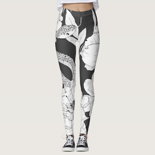 Snakes Flowers Tattoo Art Colouring Leggings (Front)