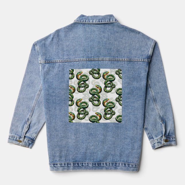 Snakes Pattern Design - White  Denim Jacket (Back)