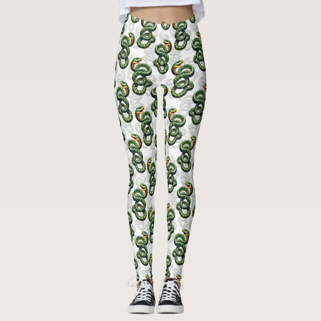 Snakes Pattern Design - White  Leggings (Front)