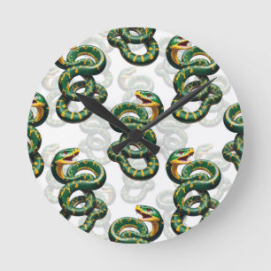 Snakes Pattern Design - White  Round Clock