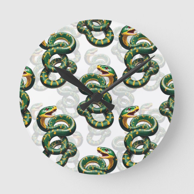 Snakes Pattern Design - White  Round Clock (Front)
