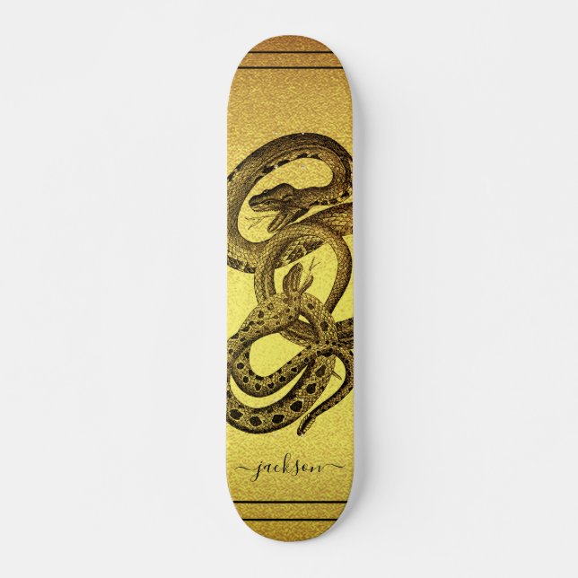 Snakes Personalised Faux Gold Foil Skateboard (Front)