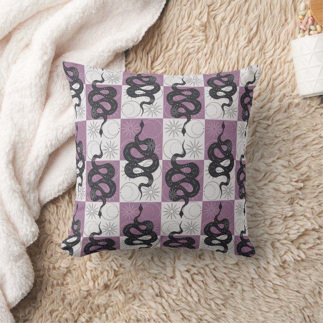 Snakes Sun Moon Checkers Minimal Modern Pink Cushion (Blanket)