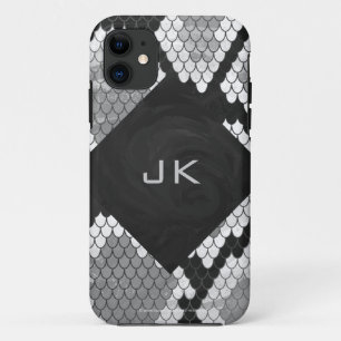 Snakeskin Grey, White, and Black Monogrammed iPhone 11 Case