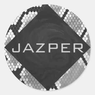 Snakeskin Grey, White, and Black Monogrammed Classic Round Sticker