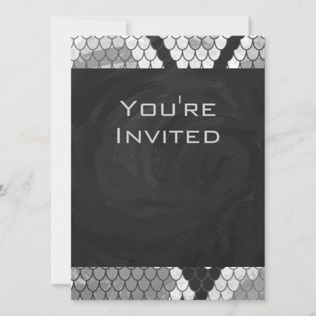 Snakeskin Grey, White, and Black Monogrammed Invitation (Front)