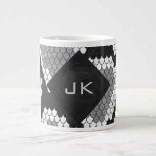Snakeskin Grey, White, and Black Monogrammed Large Coffee Mug