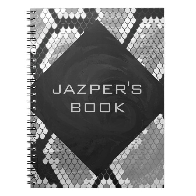 Snakeskin Grey, White, and Black Monogrammed Notebook (Front)